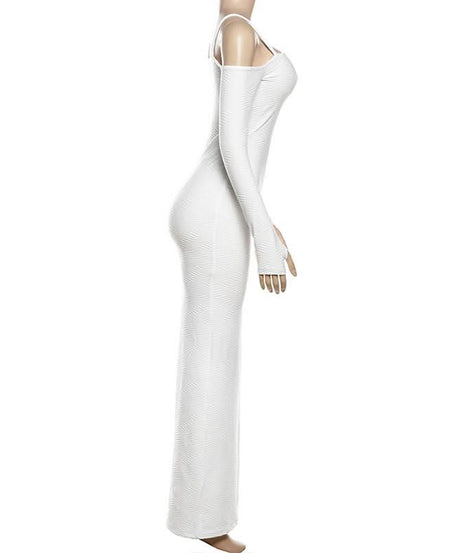 Chic White Ribbed Off-Shoulder Maxi Dress | Fall & Holiday Season Staple