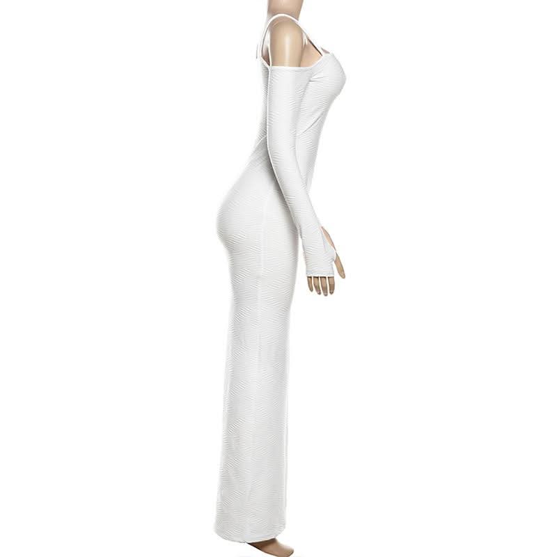 Chic White Ribbed Off-Shoulder Maxi Dress | Fall & Holiday Season Staple