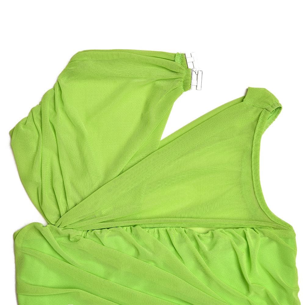 Electric Lime Ruched Mini Dress | Mesh Cutout Bodycon for Fall Parties