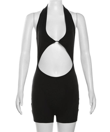 Sassy & Chic Black Halter Cutout Romper – Your Essential for Fall Nights Out & Warm-Weather Escapes