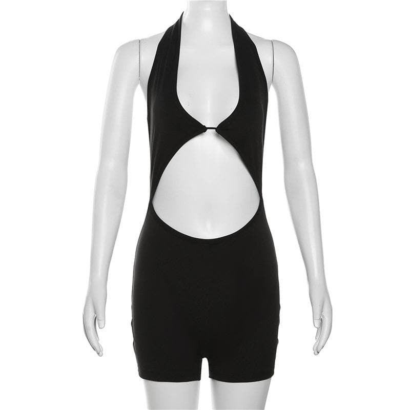 Sassy & Chic Black Halter Cutout Romper – Your Essential for Fall Nights Out & Warm-Weather Escapes