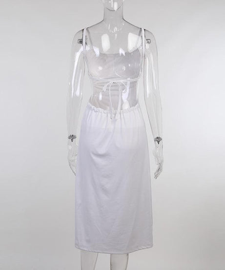Effortless Chic: White Side Cut-Out Tie-Back Midi Dress - Perfect for Fall Events & Vacations