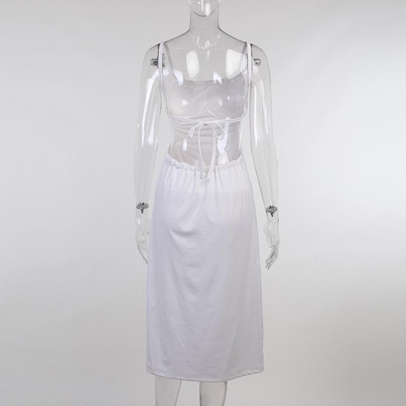 Effortless Chic: White Side Cut-Out Tie-Back Midi Dress - Perfect for Fall Events & Vacations