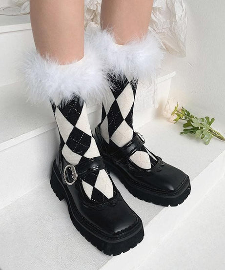 Cozy Fall Argyle & Faux Fur Statement Socks for Women