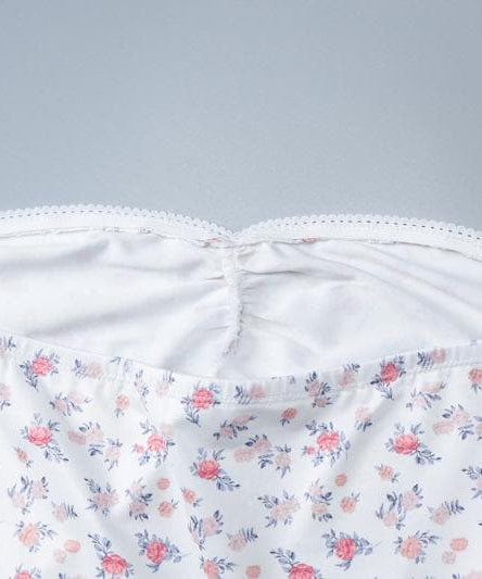 Pink Floral Strapless Sweetheart Mini Dress - Tiered Ruffle Vacation & Resort Chic