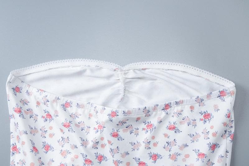 Pink Floral Strapless Sweetheart Mini Dress - Tiered Ruffle Vacation & Resort Chic