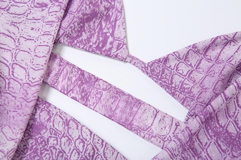 Mystic Allure Halter Maxi Dress | Lavender Croc Print Cut-Out for Fall Parties