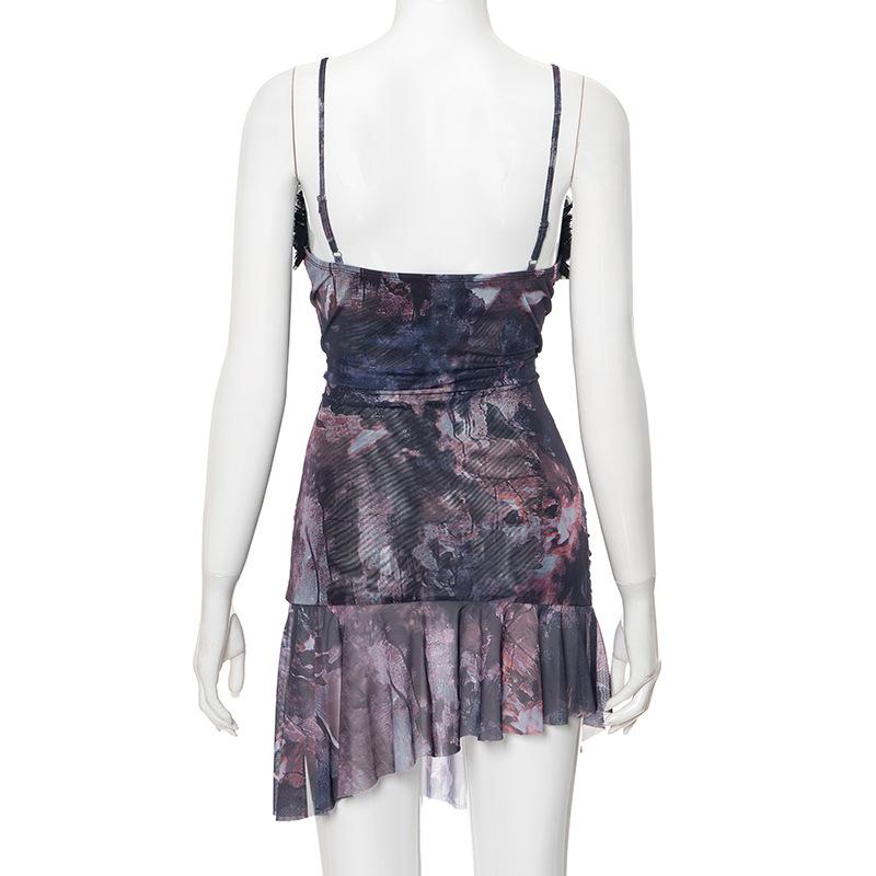 Bewitching Bloom Ruffle Cut-Out Mini Dress | Edgy Fall & Halloween Party Mesh Cami
