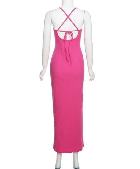 Fuchsia Fierce: The 'It Girl' Ribbed Cut-Out Maxi Dress with High Slit – Fall & Holiday Party Ready