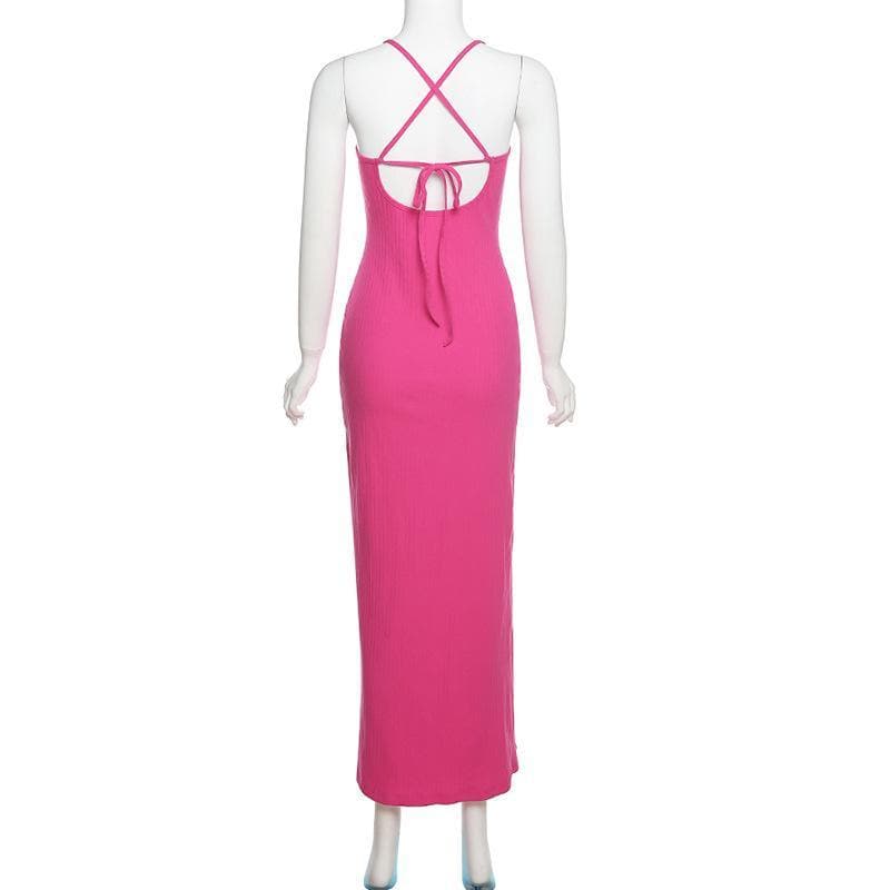 Fuchsia Fierce: The 'It Girl' Ribbed Cut-Out Maxi Dress with High Slit – Fall & Holiday Party Ready