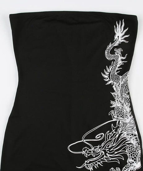 Slay the Scene: Edgy Dragon Print Strapless Romper - Your Ultimate Fall & Halloween Party Statement