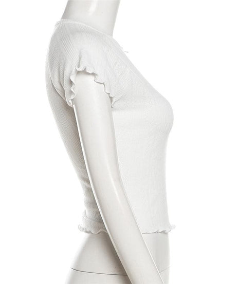 Coquette Chic Ruffle Knit Crop Top - Y2K Inspired Bow Detail Tee