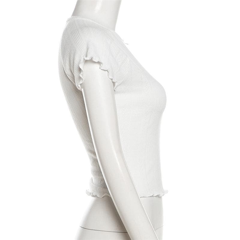 Coquette Chic Ruffle Knit Crop Top - Y2K Inspired Bow Detail Tee