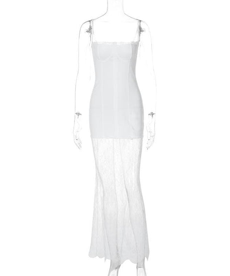 Sophisticated "Winter White" Lace Maxi Slip Dress - Fall Events & Holiday Glamour