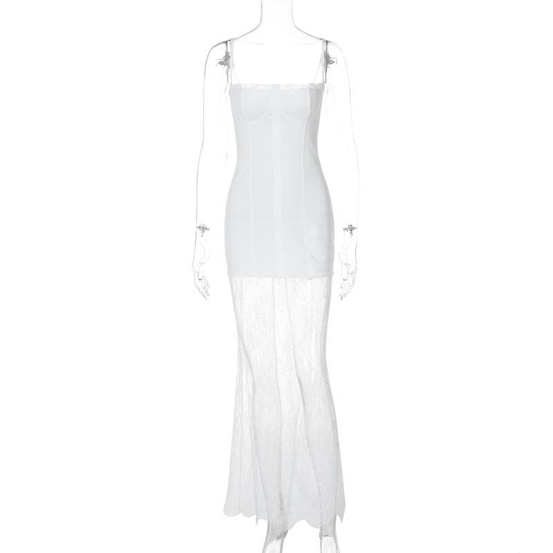 Sophisticated "Winter White" Lace Maxi Slip Dress - Fall Events & Holiday Glamour