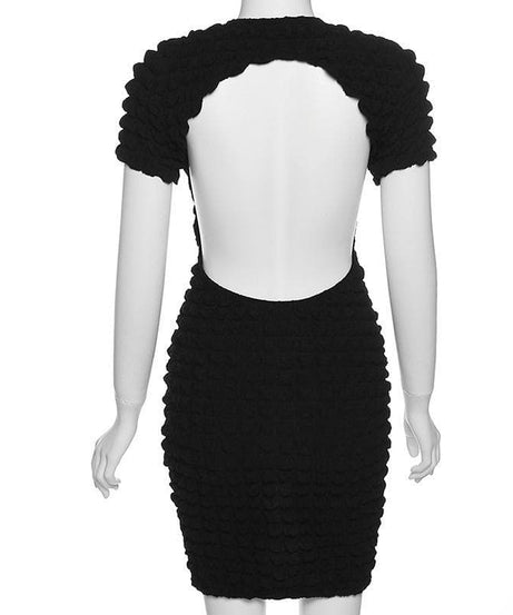 Cozy Chic Black Popcorn Texture Open Back Mini Dress - Fall & Holiday Ready