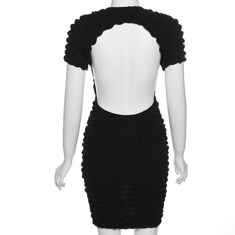 Cozy Chic Black Popcorn Texture Open Back Mini Dress - Fall & Holiday Ready