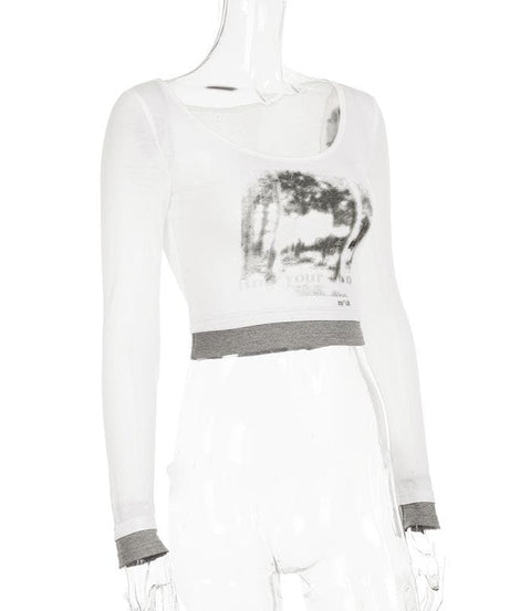 Fall 'Rock Your Style' Distressed Graphic Long Sleeve Crop Top for Women