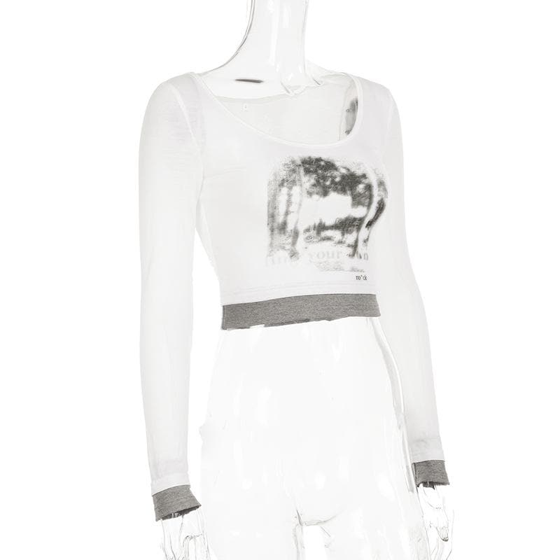 Fall 'Rock Your Style' Distressed Graphic Long Sleeve Crop Top for Women