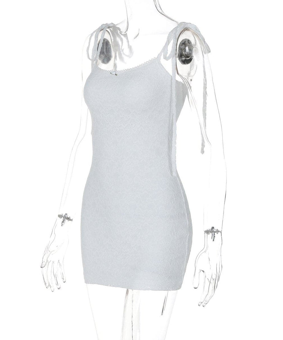Delicate White Lace Tie-Shoulder Mini Dress - Your Essential for Fall Parties & Chic Nights Out