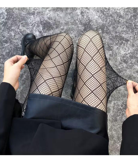 Edgy Diamond Fishnet Tights for Fall | Statement Rhombus Hosiery for Halloween & Beyond