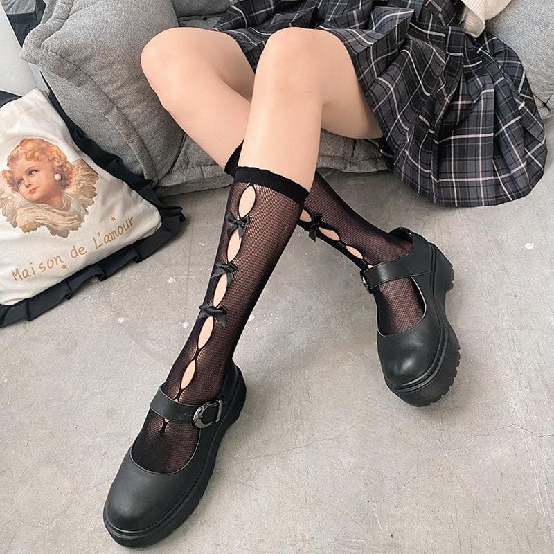 Chic Bow-Knot Cutout Knee-High Socks – Your Sweet Fall & Holiday Style Essential