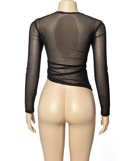 Mysterious Embrace Sheer Mesh Long Sleeve Top - Edgy Fall Fashion for Women