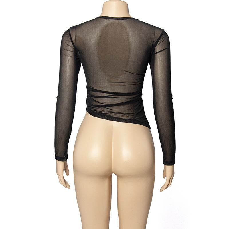 Mysterious Embrace Sheer Mesh Long Sleeve Top - Edgy Fall Fashion for Women