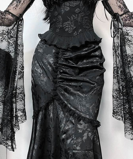 Fall Enchantress Ruched Maxi Skirt - Elegant Mermaid Silhouette for Halloween & Holiday Parties