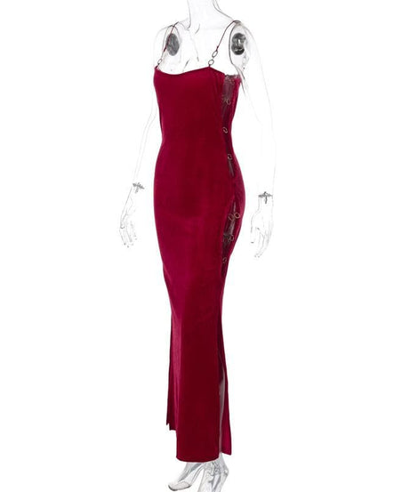 Ruby Allure Velvet O-Ring Maxi Dress – Your Dazzling Holiday & New Year's Eve Statement
