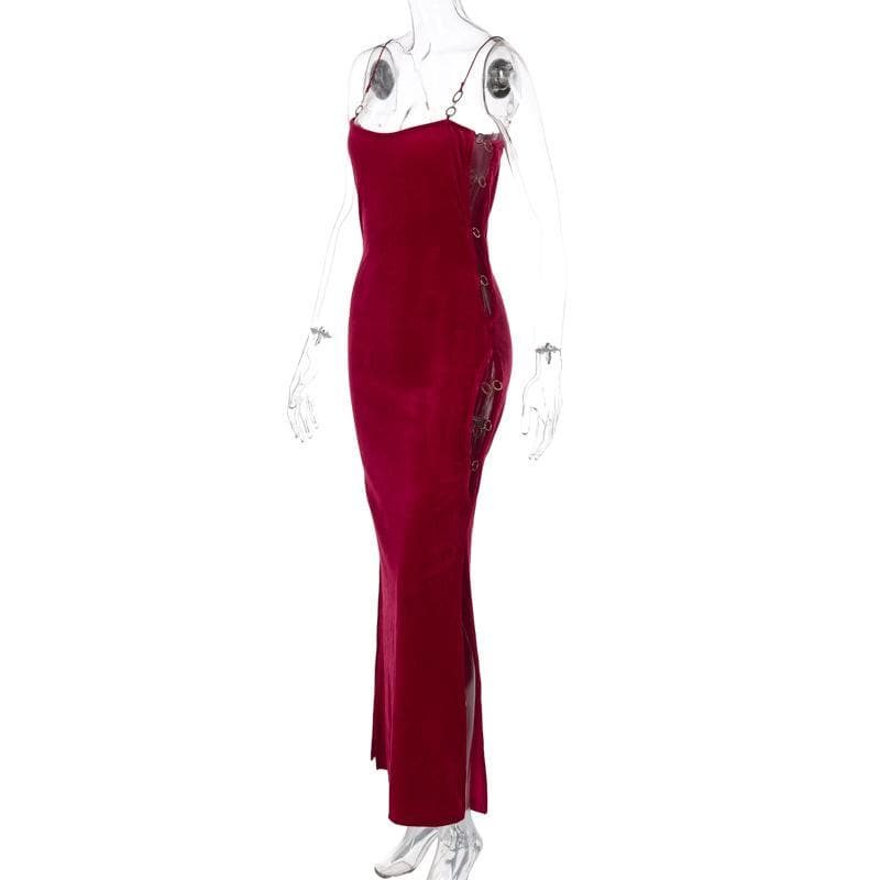 Ruby Allure Velvet O-Ring Maxi Dress – Your Dazzling Holiday & New Year's Eve Statement