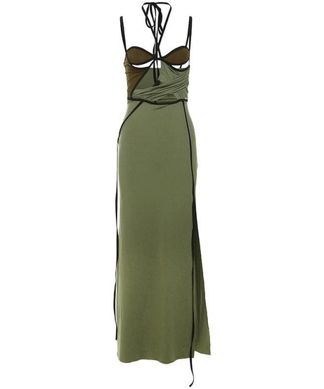 Olive Green Halter Cut-Out Maxi Dress - Your Daring Fall & Holiday Party Statement