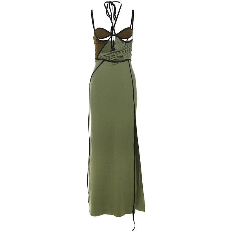 Olive Green Halter Cut-Out Maxi Dress - Your Daring Fall & Holiday Party Statement