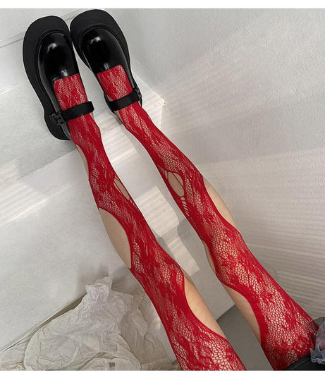 Enchanting White Floral Lace Cutout Tights - Spooky Chic Fall Statement Hosiery