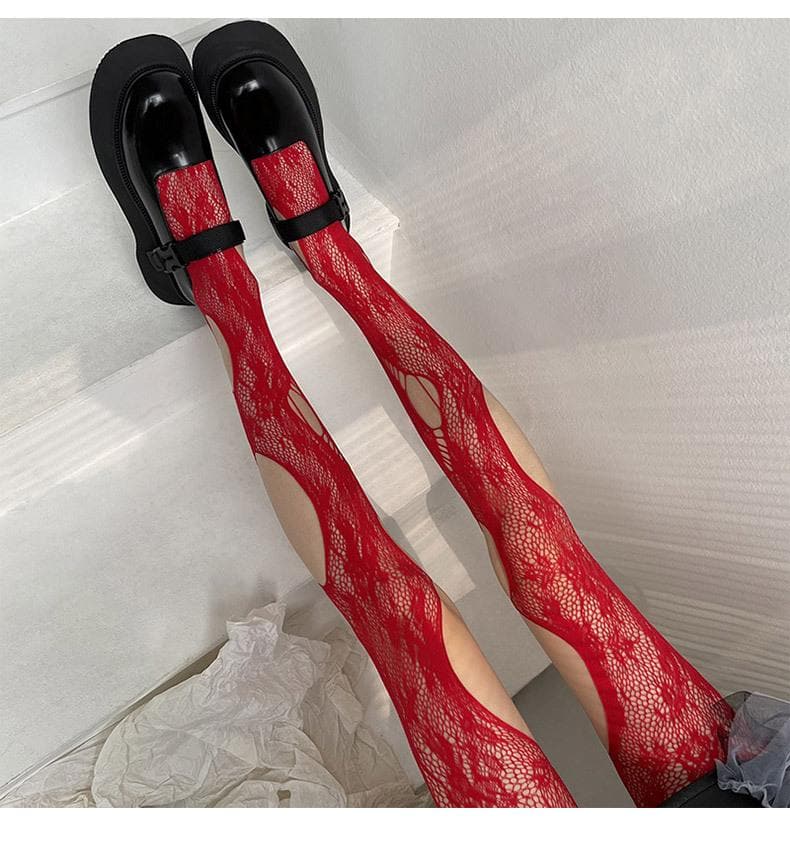 Enchanting White Floral Lace Cutout Tights - Spooky Chic Fall Statement Hosiery