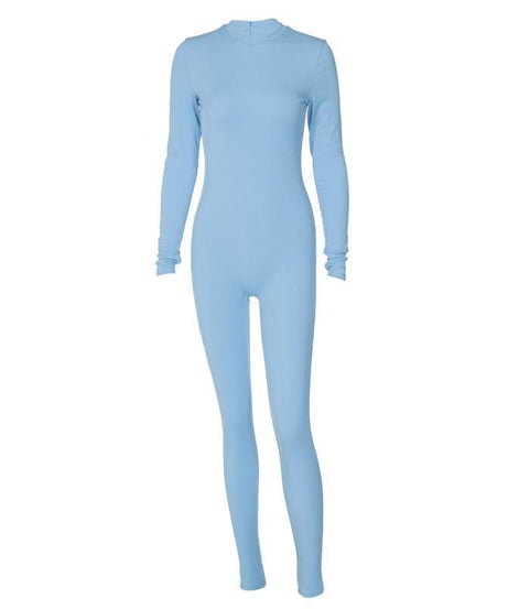 Cozy Chic Ribbed Mock Neck Jumpsuit - Women's Long Sleeve Zip-Up One-Piece for Effortless Fall Style