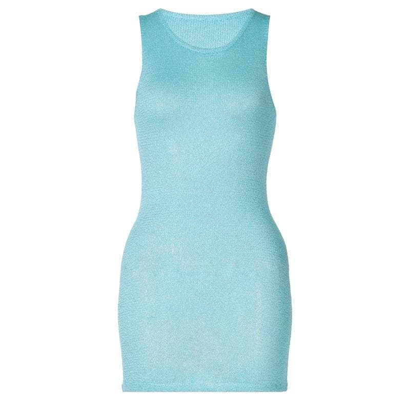 Aqua Shimmer Knit Mini Dress – Your Fall Layering & Party Essential