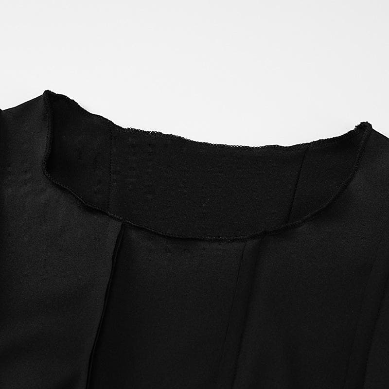 Fall Nights Edge: Chic Black Asymmetrical Mini Dress with Long Sleeves