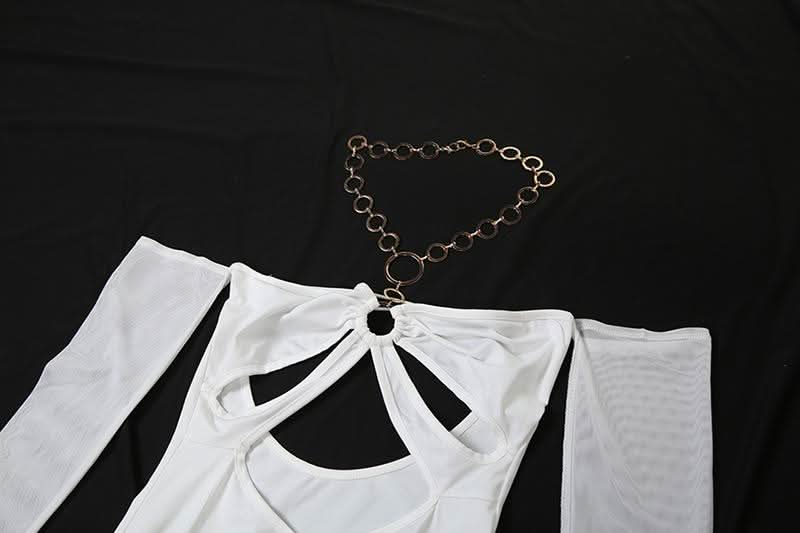 The Ultimate Statement: White O-Ring Cut-Out Maxi Dress with Elegant Long Sleeves – Holiday Galas & NYE Ready