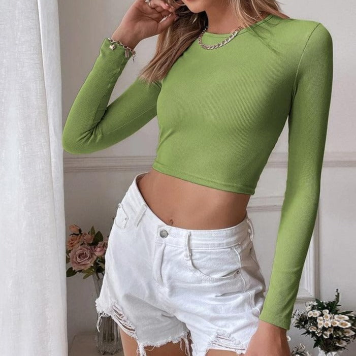 Fall's Must-Have: Knotted Backless Ribbed Long Sleeve Crop Top | Chic Going Out Style