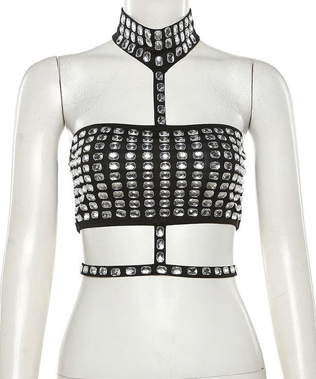 Dazzling Rhinestone Halter Crop Top - Ultimate Party, Club & Halloween Glam
