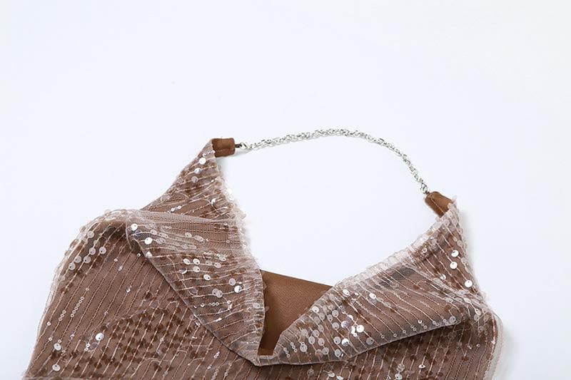 Dazzling Bronze Sequin Halter Cowl Neck Mini Dress - Your Holiday & NYE Party Essential