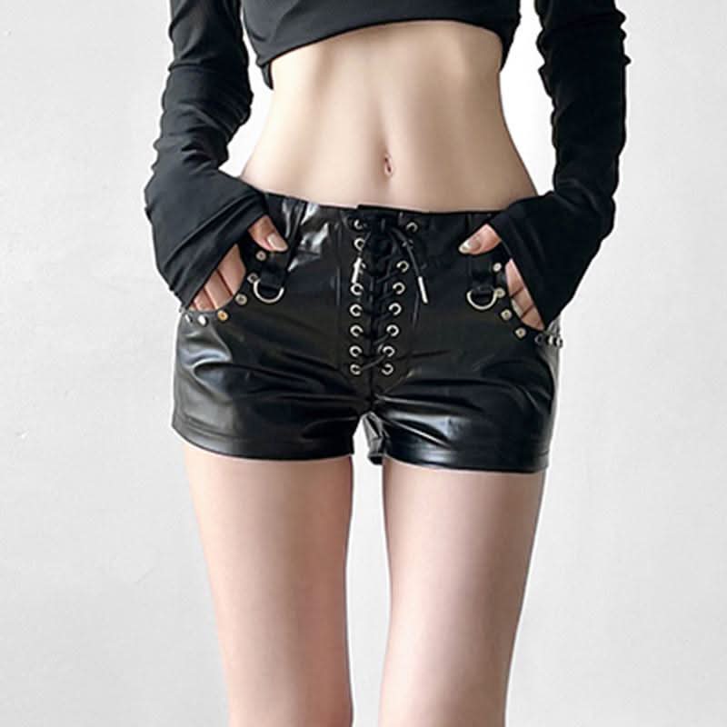 Edgy Faux Leather Lace-Up Hot Shorts | Y2K Baddie Style for Fall & Halloween