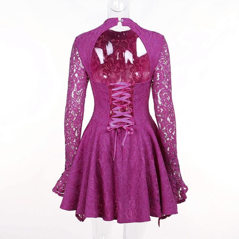 Head-Turning Fuchsia Lace Mock Neck Mini Dress - Your Essential for Fall Parties & Holiday Glam