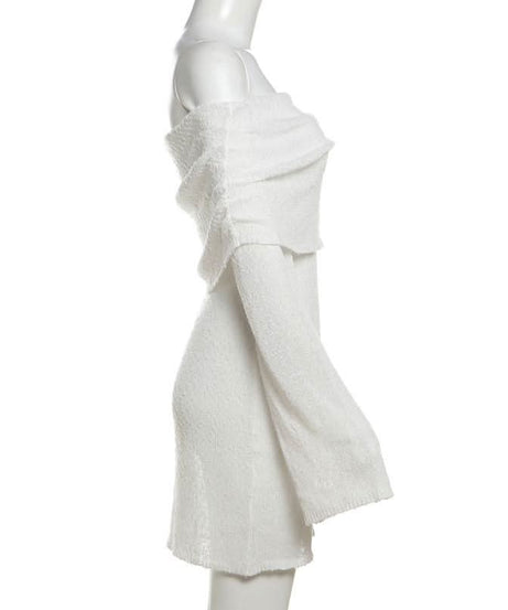 Effortlessly Chic White Off-Shoulder Knit Mini Dress – Your Fall & Holiday Essential
