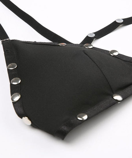 Rebel Chic Studded Strap Bralette & Thong Set - Edgy Fall Fashion & Halloween Ready