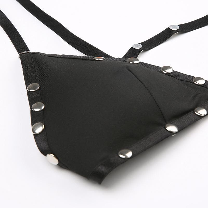 Rebel Chic Studded Strap Bralette & Thong Set - Edgy Fall Fashion & Halloween Ready
