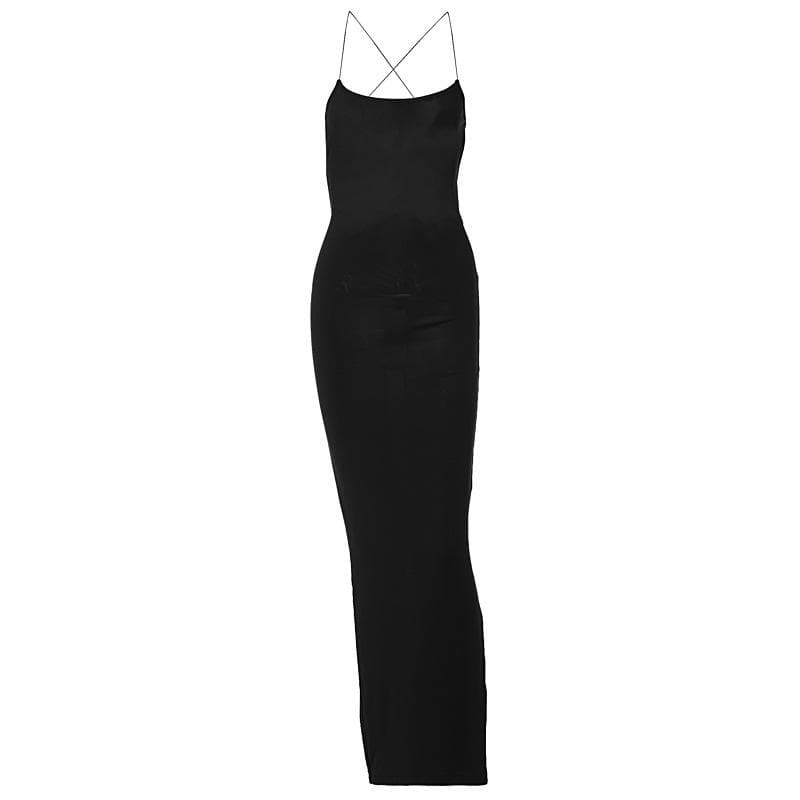 Timeless Black Criss-Cross Backless Maxi Dress | Holiday Party & Evening Glamour