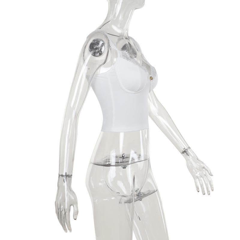 Gothic Romance Lace Trim Bustier Cami Top - Fall V-Neck Tank for Edgy Chic