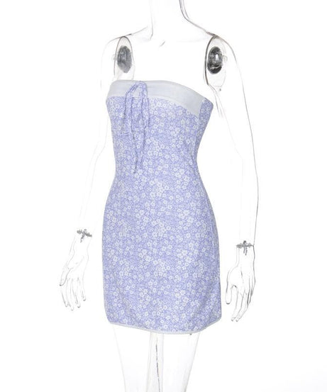 Lavender Floral Tie-Front Tube Mini Dress - Chic Fall Transition & Vacation Ready